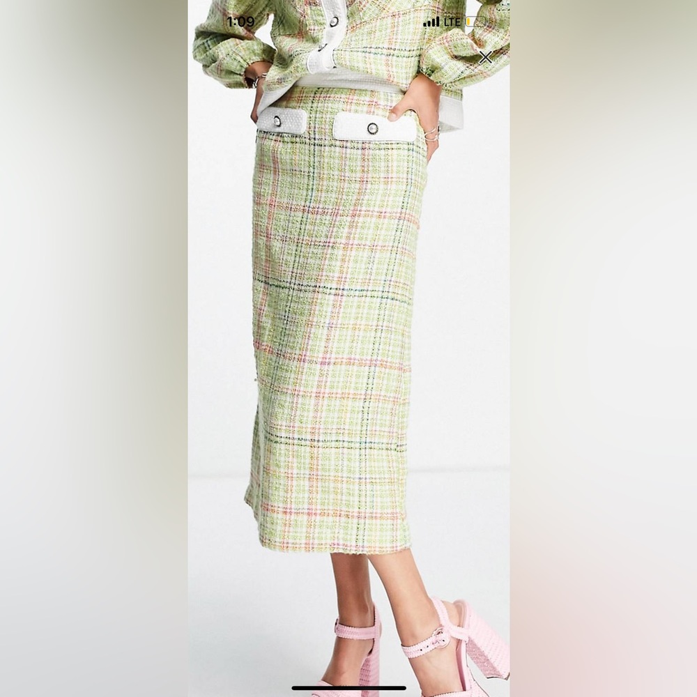 NWT Sister Jane Pastel Tweed Midi Skirt